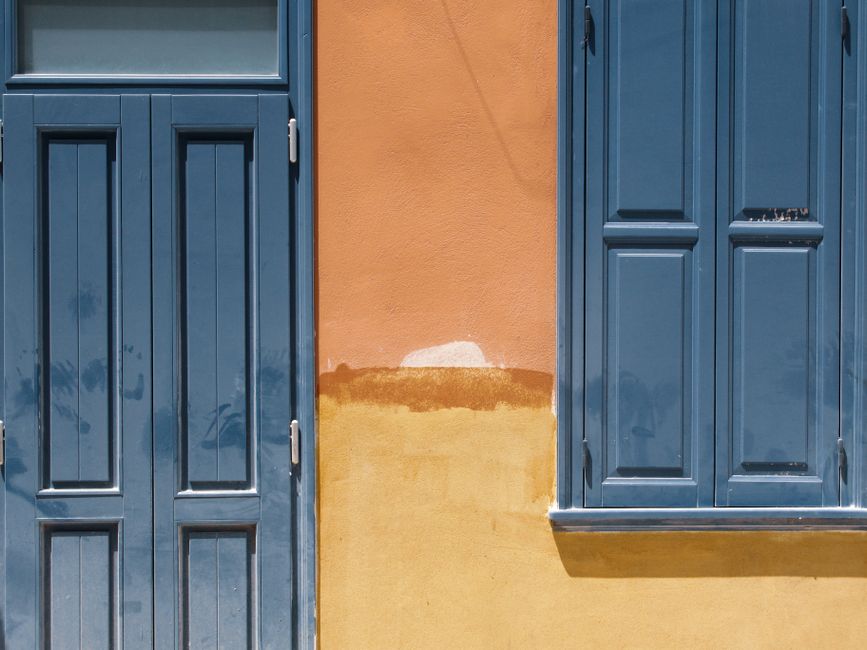 Painted door and wall on a house exterior