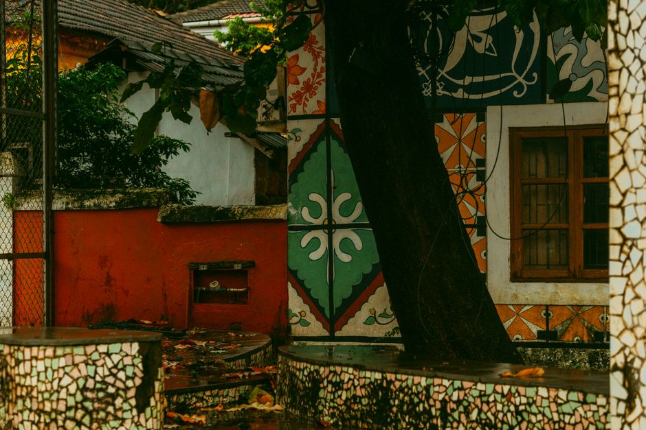 Painted door and wall on a house exterior